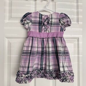 Vintage 90s Hartstrings Baby Dress Purple Plaid Bow 18M Easter Spring